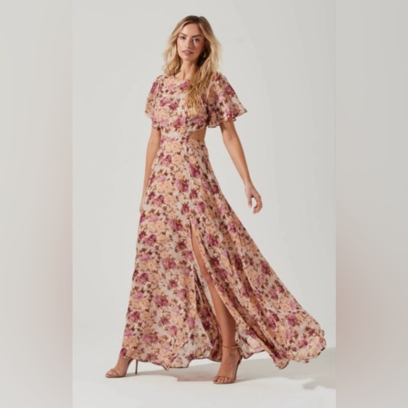 ASTR the label size small Katrina Flutter Sleeve Back Cutout Maxi Dress floral - Picture 1 of 16